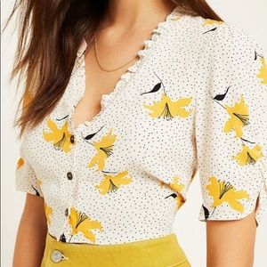 Urban Outfitters Floral Dot Ruffle Tea Blouse
